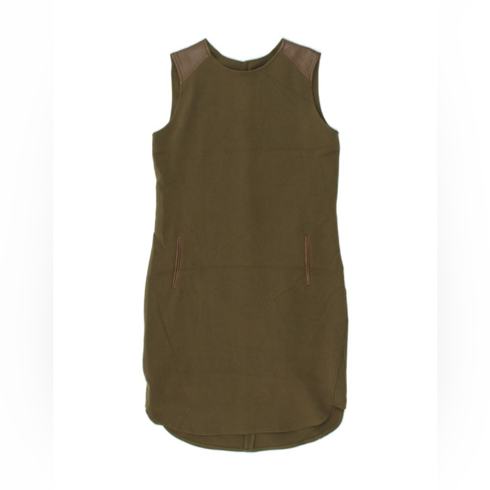 BNWT Massimo Dutti Sage Green Sleeveless Dress with Leather Details Size XS